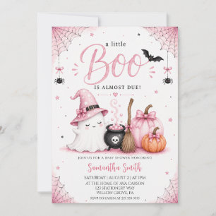 Cute Ghost Boo Is Almost Due Pink Baby Shower Invitation