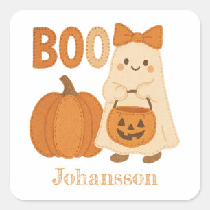 Cute Ghost Boo Pumpkin Felt Kawaii Halloween Square Sticker