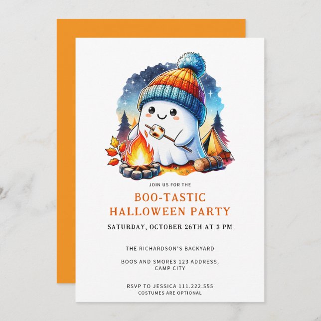 Cute Ghost Boo-Tastic Halloween Party Invitation (Front/Back)