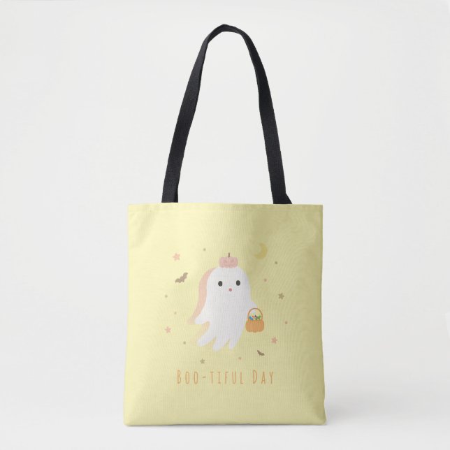 Cute Ghost Boo-tiful Day Personalized Tote Bag (Front)