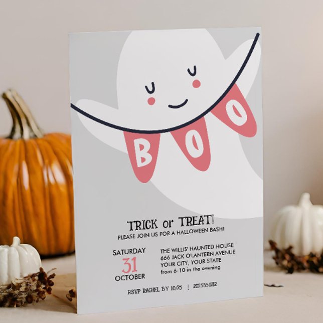 CUTE GHOST BOO TRICK OR TREATS KIDS HALLOWEEN INVITATION (Creator Uploaded)