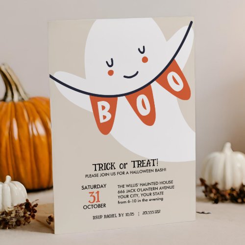 CUTE GHOST BOO TRICK OR TREATS KIDS HALLOWEEN INVITATION