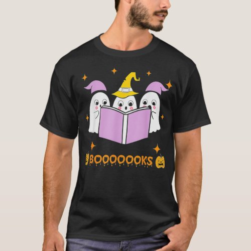 Cute Ghost Book Reading Halloween Teacher Funny Ha T_Shirt