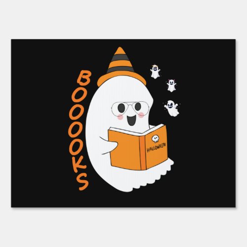 Cute Ghost Book Reading Halloween Teacher Sign