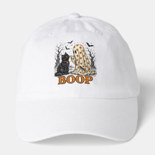 Cute Ghost Boop Black Cat Floral Halloween Art Hat