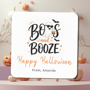 Cute Ghost Boos and Booze Halloween  Square Sticker