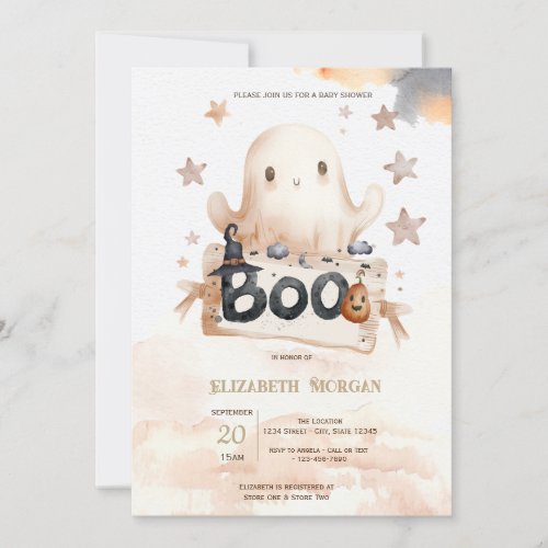 Cute Ghost Bow Boo Baby Shower Invitation