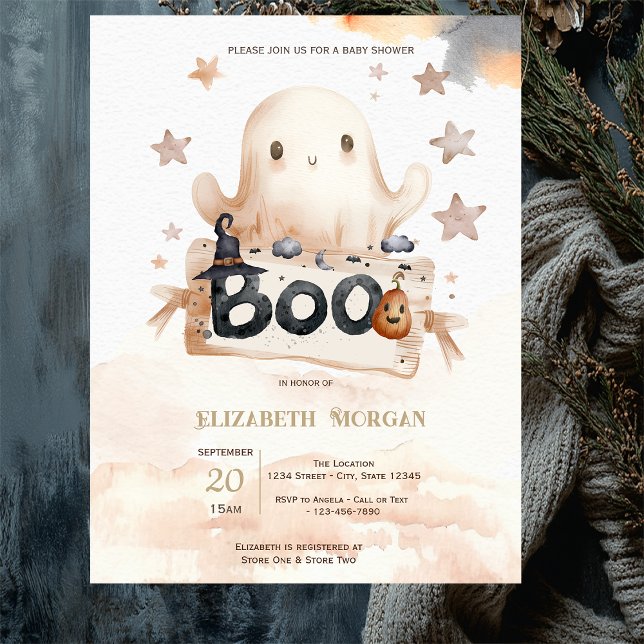 Cute Ghost Bow Boo Baby Shower Invitation (Creator Uploaded)