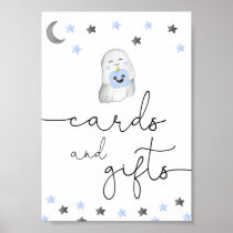 Cute ghost boy baby shower cards and gifts sign