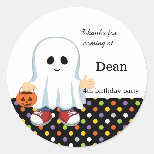 Cute ghost boy classic round sticker (Front)