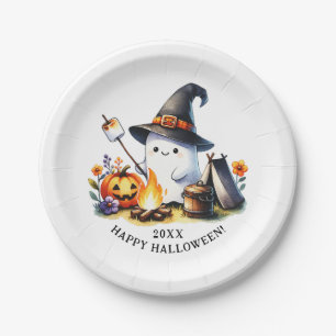 Cute Ghost Camping Happy Halloween Paper Plates