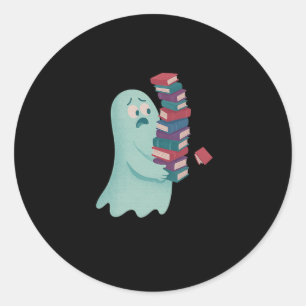 Cute Ghost Carrying Too Many Books Book Lover Hall Classic Round Sticker
