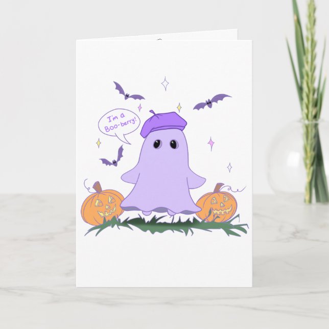 Cute Ghost Cartoon Happy Halloween Holiday Card (Front)