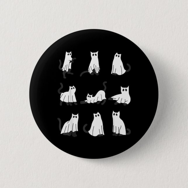 Cute Ghost Cat Funny Halloween Design ghost cat Button (Front)
