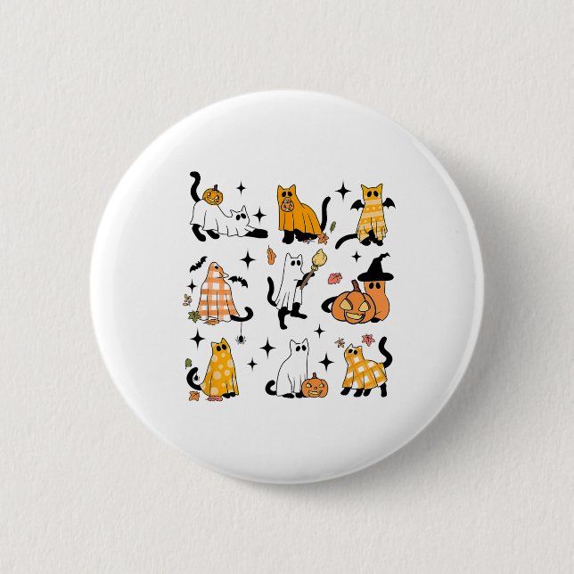 Cute Ghost Cat Funny Halloween Outfit Costumes Bla Button (Front)