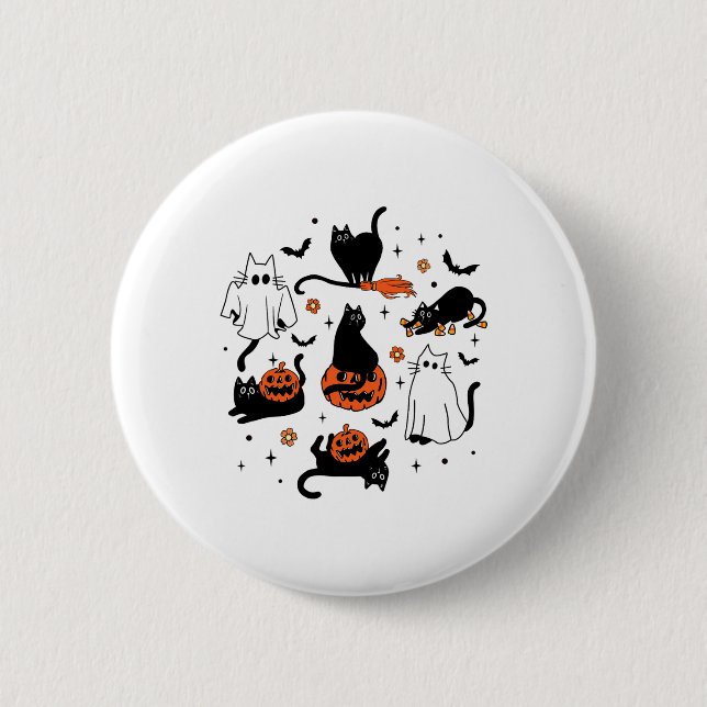 Cute Ghost Cat Funny Halloween Outfit Costumes Bla Button (Front)