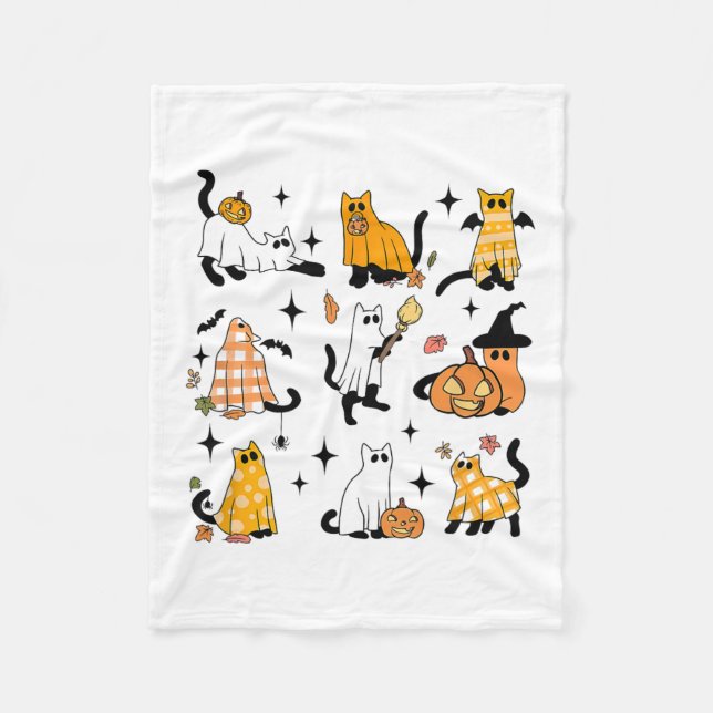 Cute Ghost Cat Funny Halloween Outfit Costumes Bla Fleece Blanket (Front)