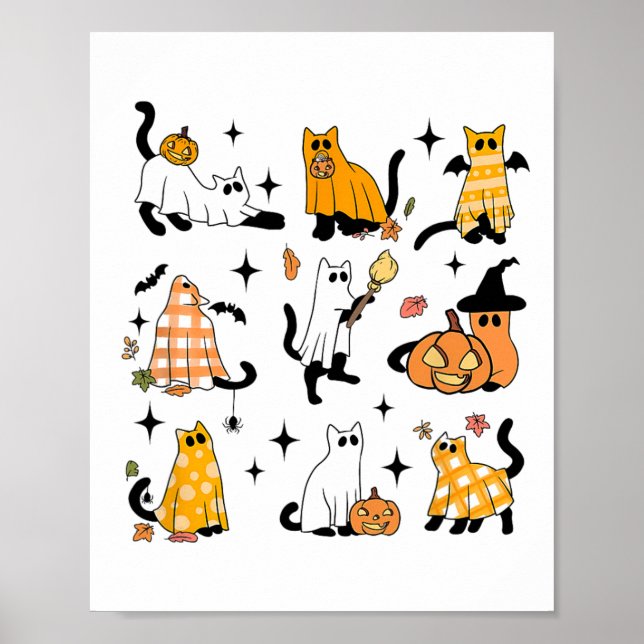 Cute Ghost Cat Funny Halloween Outfit Costumes Bla Poster (Front)