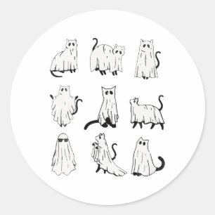 Cute Ghost Cat Funny Halloween Outfit Costumes Classic Round Sticker