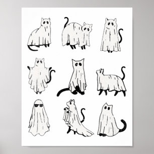 Cute Ghost Cat Funny Halloween Outfit Costumes Poster