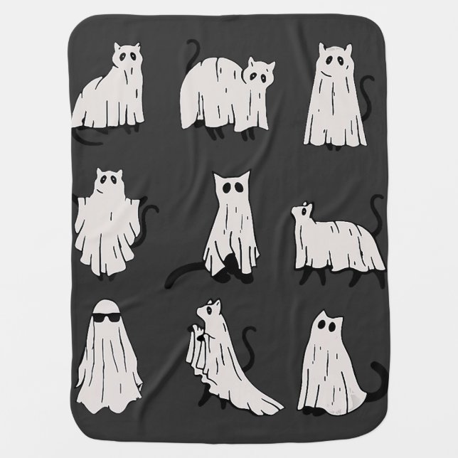 Cute Ghost Cat Funny Halloween Outfit Costumes T-S Baby Blanket (Front)