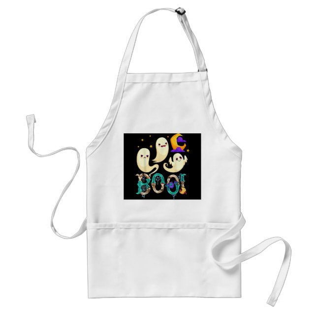 Cute Ghost Cat Funny Halloween Outfit s  Adult Apron (Front)