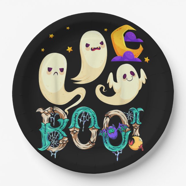 Cute Ghost Cat Funny Halloween Outfit s  Paper Plates (Front)