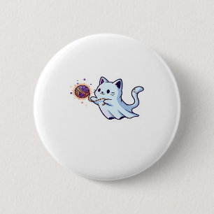 Cute Ghost Cat  Spooky Halloween Kitten  Magical W Button