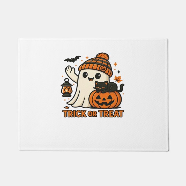 Cute Ghost Cat  Spooky Halloween Kitten  Magical W Doormat (Front)