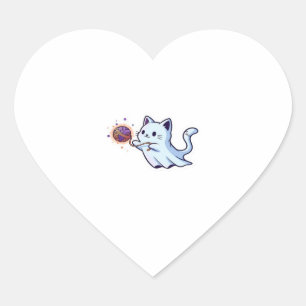 Cute Ghost Cat  Spooky Halloween Kitten  Magical W Heart Sticker