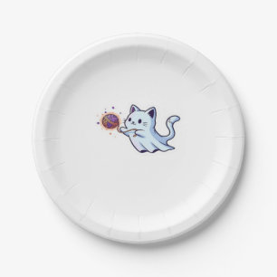 Cute Ghost Cat  Spooky Halloween Kitten  Magical W Paper Plates