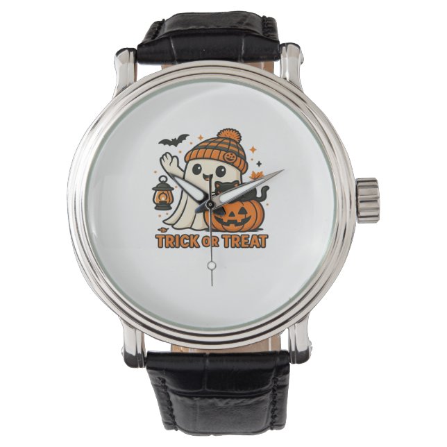 Cute Ghost Cat  Spooky Halloween Kitten  Magical W Watch (Front)