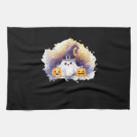 Cute Ghost Cat with Pumpkins � Kawaii Halloween Ar Kitchen Towel