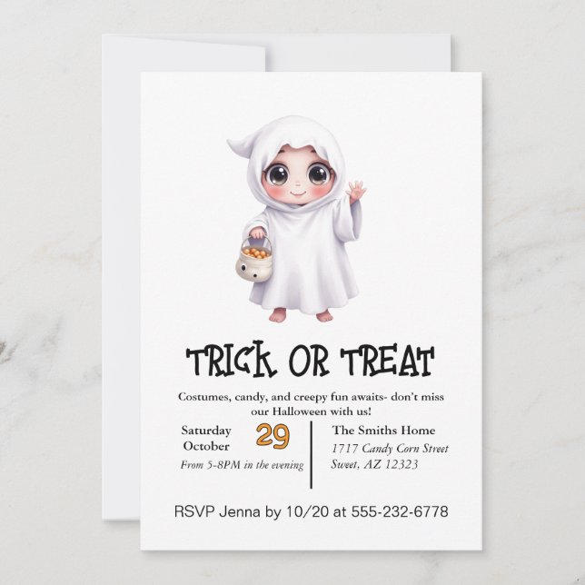Cute Ghost Child On Halloween  Invitation (Front)