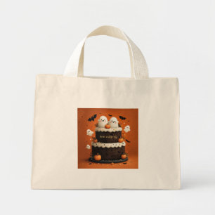 Cute Ghost Chocolate Cake Sweet and Spooky Mini Tote Bag