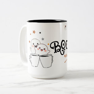 Cute Ghost Coffee Boo-tiful Morning Halloween Two-Tone Coffee Mug