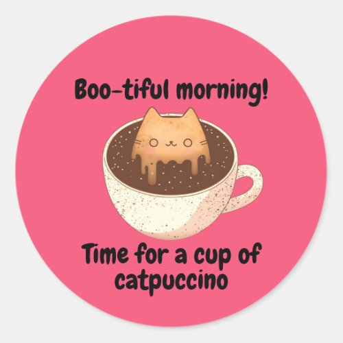 Cute Ghost Coffee Cat _ Boo_tiful Morning Classic Round Sticker