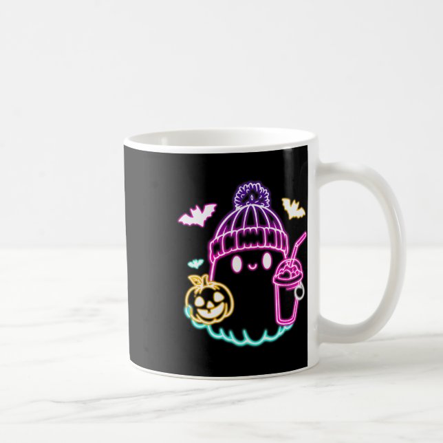 Cute Ghost Coffee Drinking Spooky Halloween  Mug (Right)