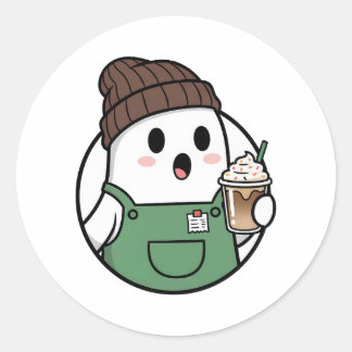 Cute Ghost Coffee Paper Cup – Funny Cartoon Dispos Classic Round Sticker