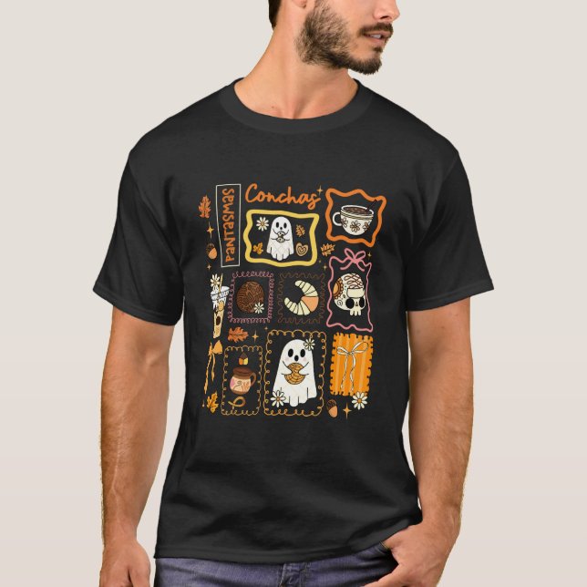 Cute Ghost Conchas Pan Dulce Fall Coffee Halloween T-Shirt (Front)