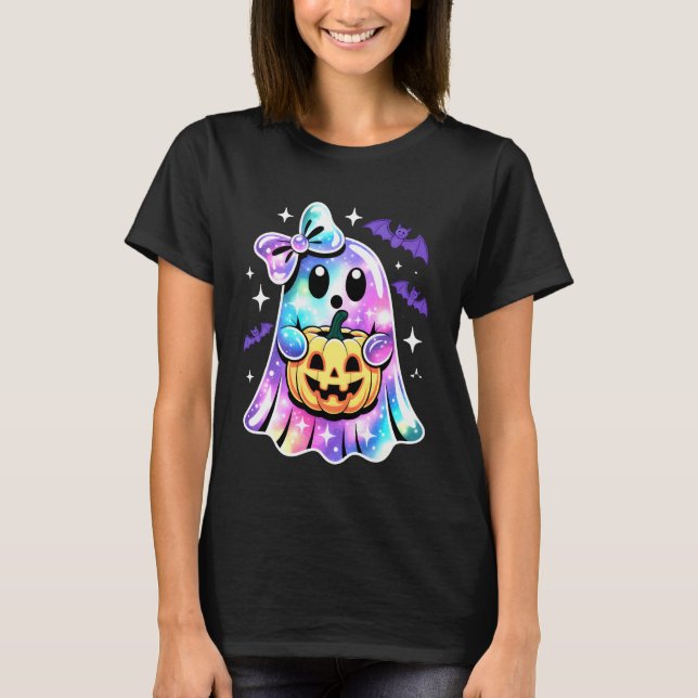 Cute Ghost Coquette Bow Halloween Spooky Season Gi T-Shirt (Front)