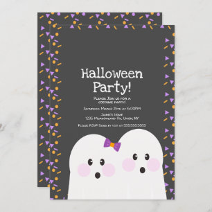 Cute Ghost Couple Halloween Party Sprinkles Gray Invitation