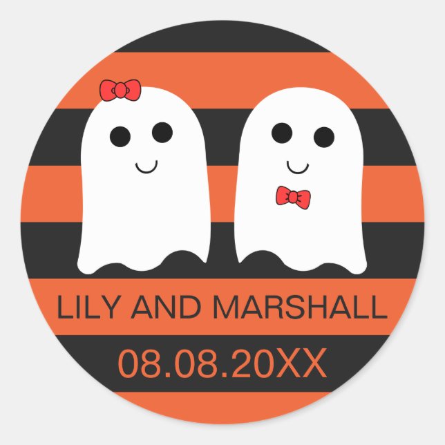 Cute Ghost Couple Halloween Wedding Sticker Seal (Front)