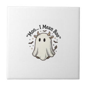 Cute Ghost Cow Halloween Moo I Mean Boo Shirt Desi Ceramic Tile