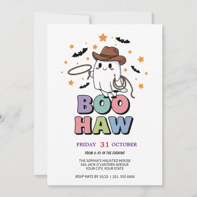 Cute Ghost Cowboy Party Card (Front)