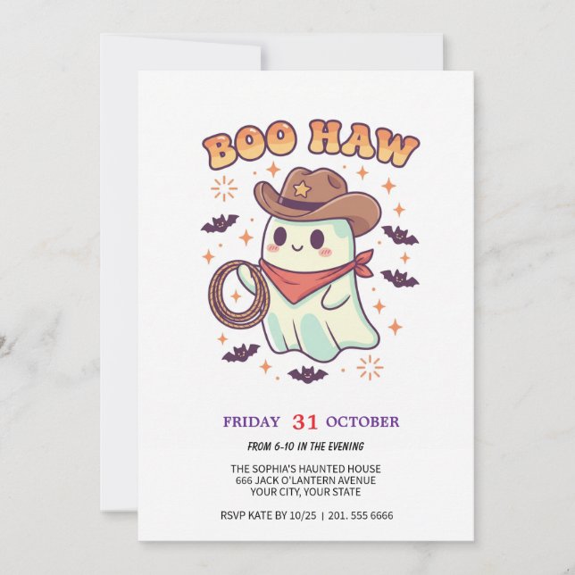 Cute Ghost Cowboy Party Card (Front)