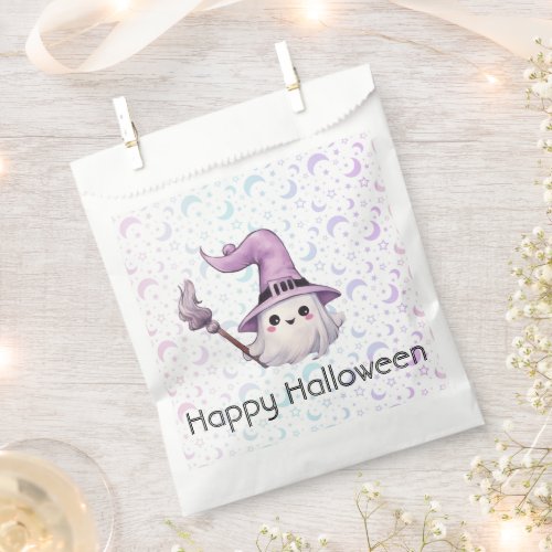 Cute Ghost Crescent Moon and Stars Happy Halloween Favor Bag