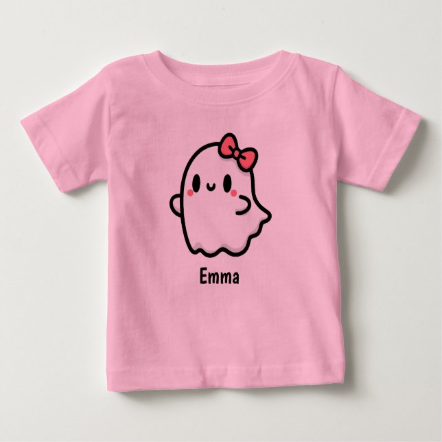 Cute Ghost Custom Name Halloween Baby T-Shirt (Front)