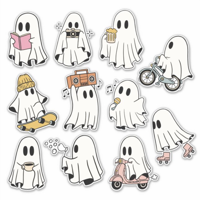 Cute Ghost Do Some Activities Pack Sticker (Front)