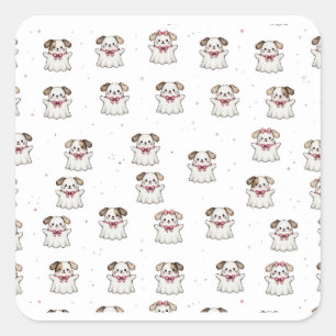Cute Ghost Dog Halloween Bandana Pink Bow Spooky  Square Sticker